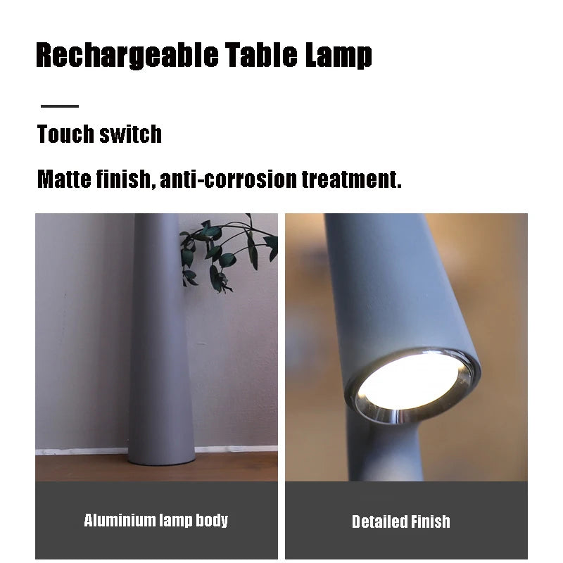 Wireless Rechargeable Desk Lamp – Top Touch Dimming, Portable, Stylish